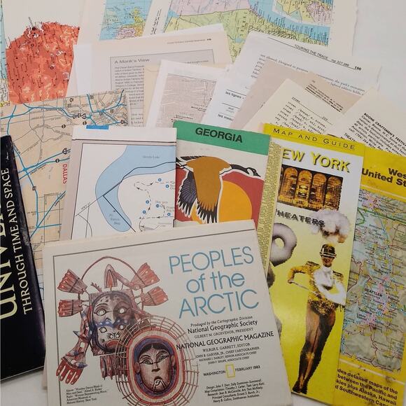 Travel Book Pages, Maps and Guide Book Page Bundle, Vintage Book Pages - Picture 2 of 4